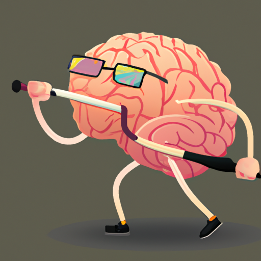 איור של מוח עם שרירים, המסמל את היתרונות הפסיכולוגיים של שימוש במקל הליכה לצורך פעילות גופנית